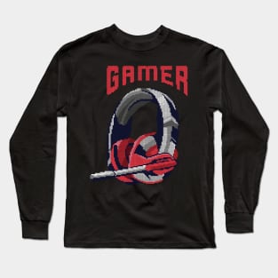 Gamer Pixel Headset - low-bit graphics - gift Long Sleeve T-Shirt